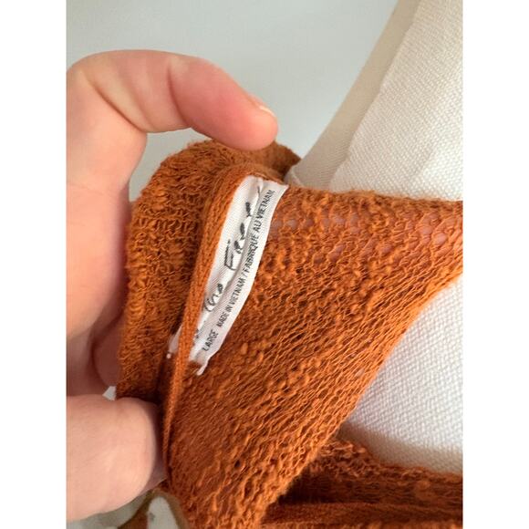 Free People Ocean Air Hacci Top Size Large Copper Orange Bohemian Long Sleeve - Picture 9 of 9
